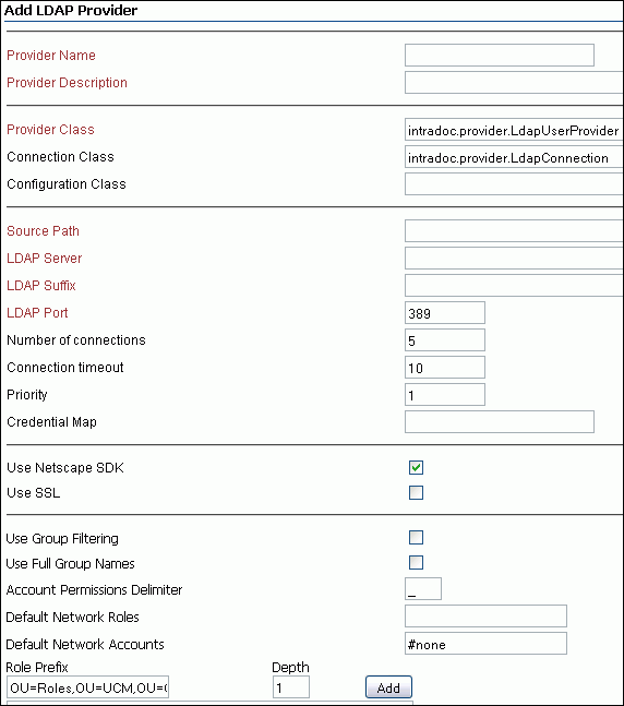 Specifying Details of a New LDAP Provider