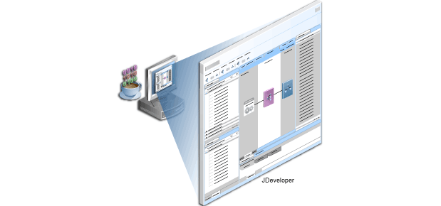 Illustration showing Oracle JDeveloper with an SOA composite application.