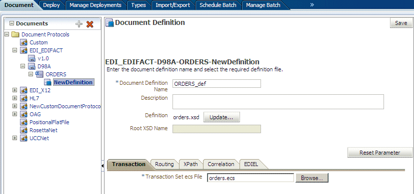 Input the document definition name.