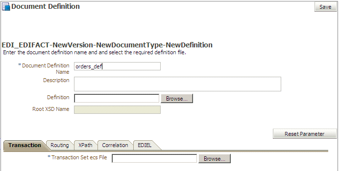 Document definition parameters