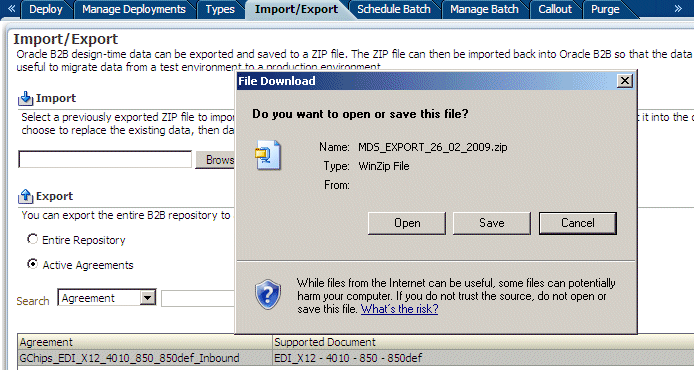 Export dialog