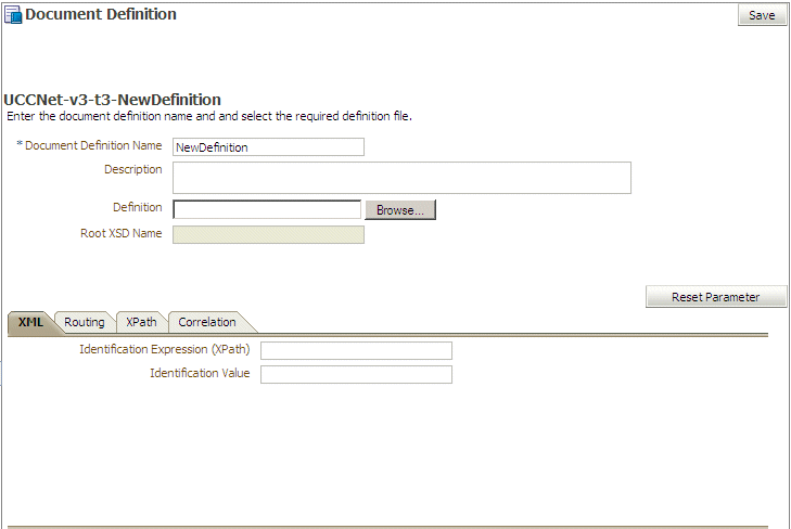 Parameters for a UCCnet document definition