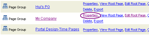 Properties action in the Navigator