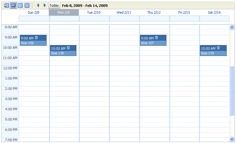 Calendar in weekly view.