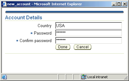account details page in a popup dialog