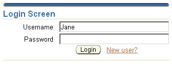 login page with username defined