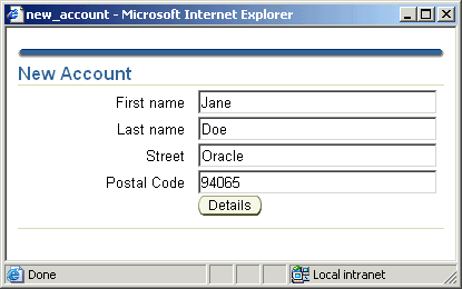 New account page in a popup dialog
