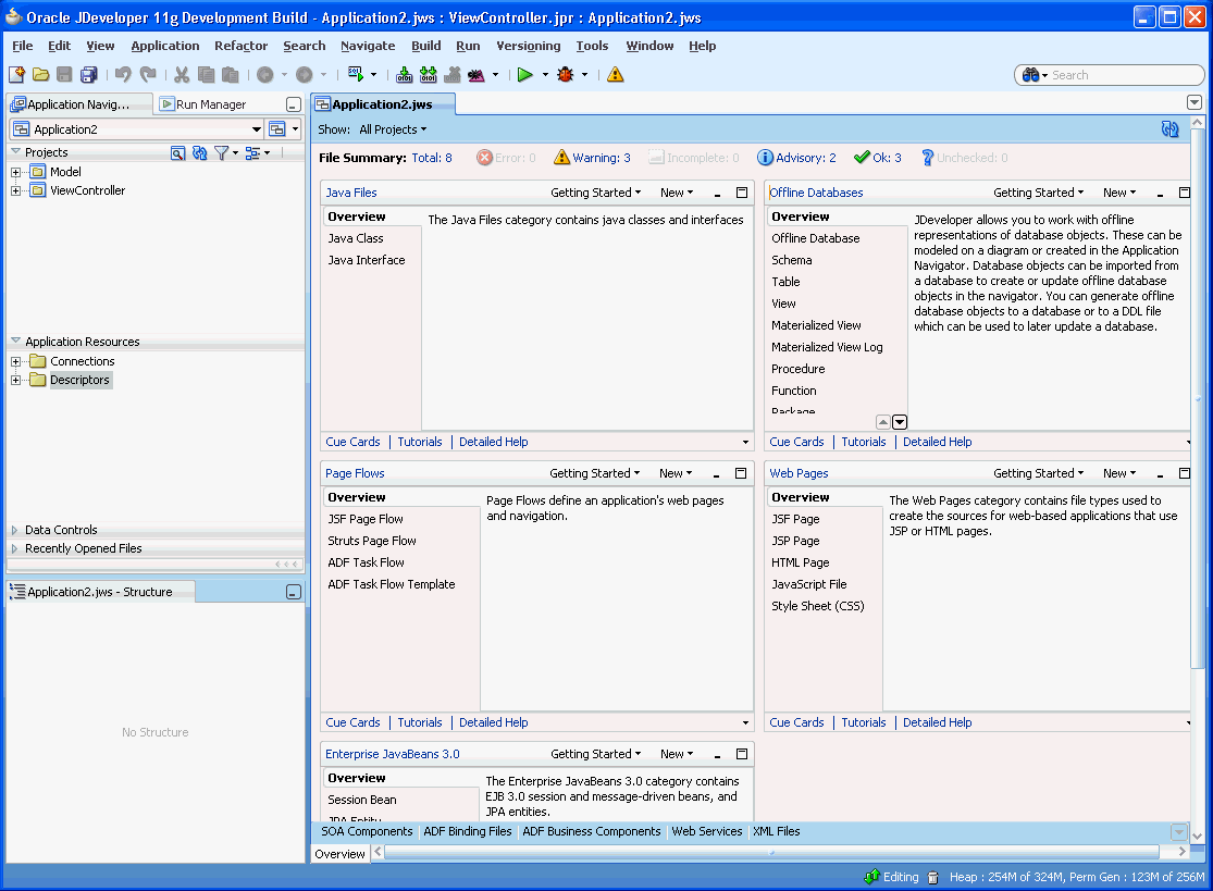 JDeveloper workspace contains projects and files