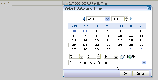 Modal dialog for date and time