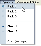 Menu items that use the Type attribute