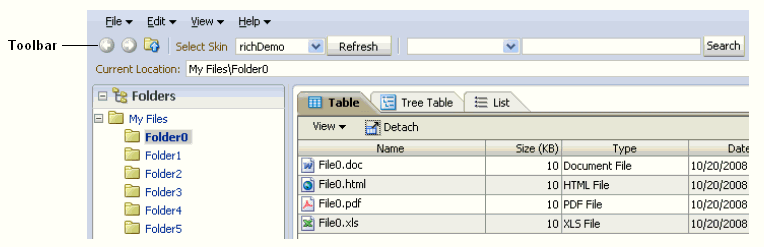 Toolbar with 5 toolbar buttons