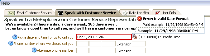 Validation error displayed in a browser