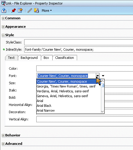 Setting inlineStyle attribute with Property Inspector