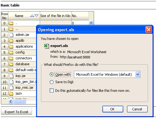 Exporting to Excel dialog