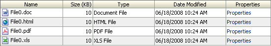 Table component in the File Explorer