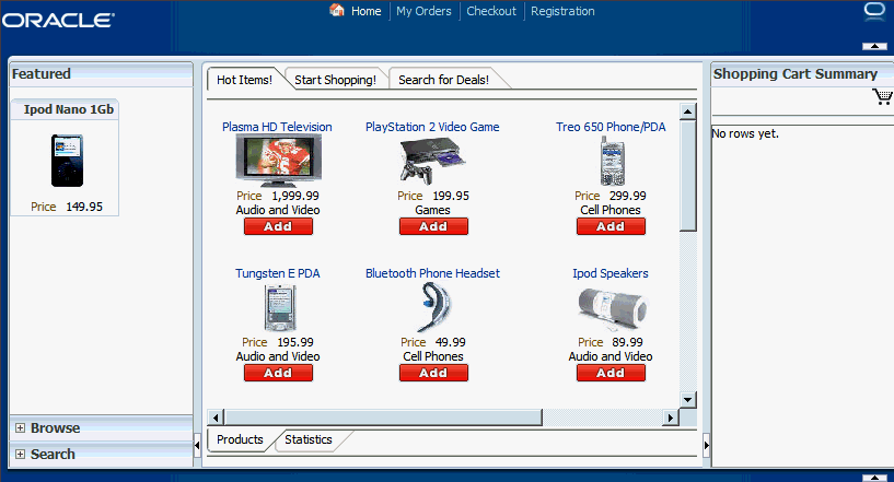 Shopping Cart region on Home page.