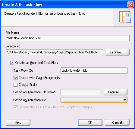 Create ADF Task Flow dialog.