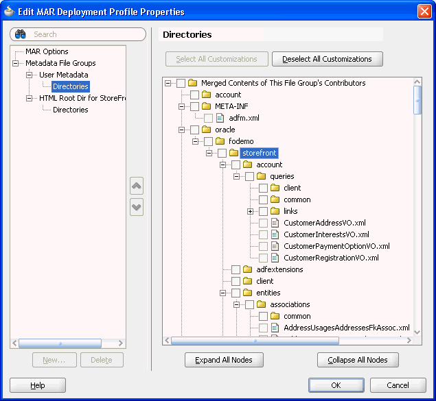 MAR deployment profile dialog