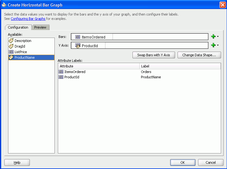 Create Horizontal Bar Graph Dialog for ProductOrdersCount