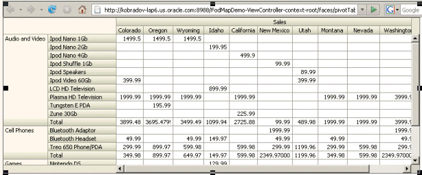 Sales pivot table by product and state