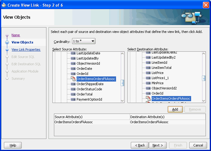 Step 2 of the View Objects wizard