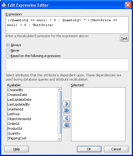 Entering an expression for a transient attribute