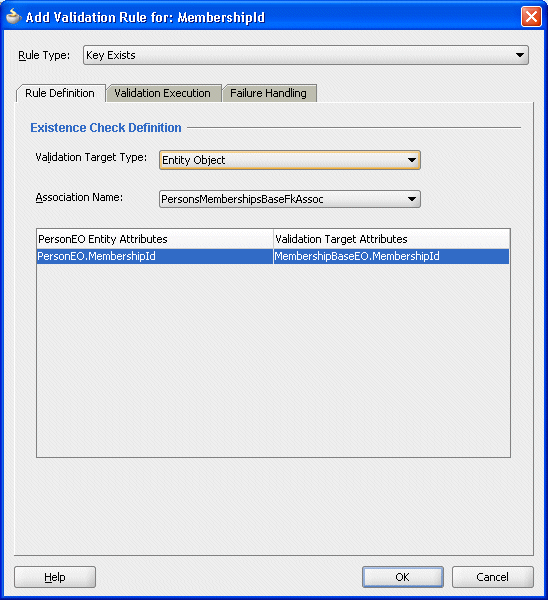 Image of key exists validator on an entity attribute