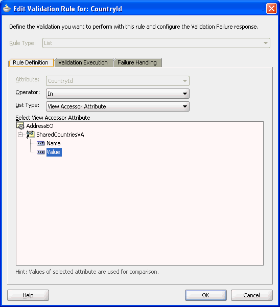 List validator with a view accessor