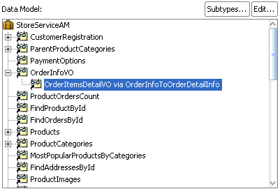 Image of UserService data model with view linked view object