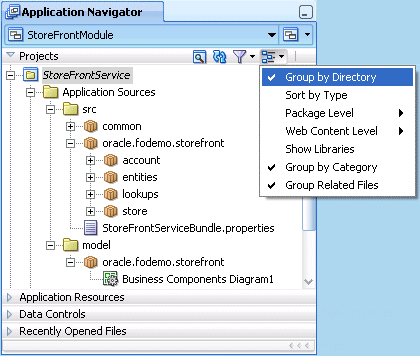 Image of toggling folder sorting in Application Navigator