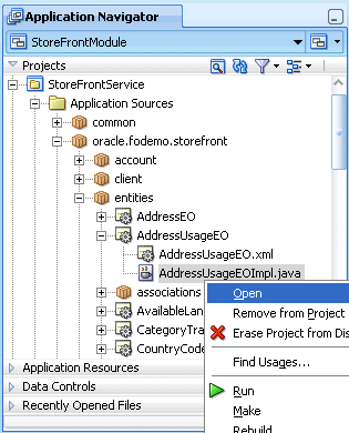 Image shows context menu in Application Navigator