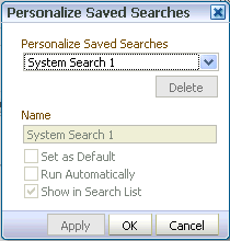 Personalized saved search dialog