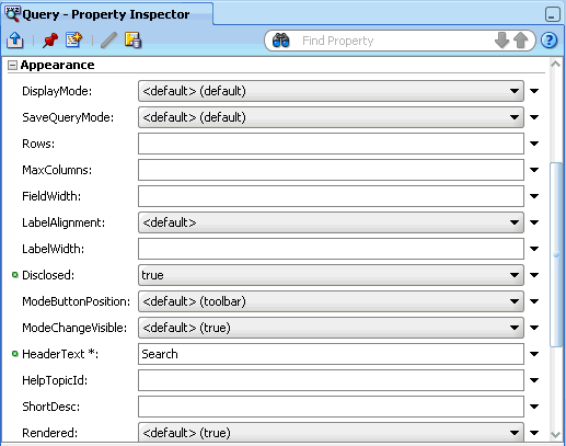Query component in the Property Inspector