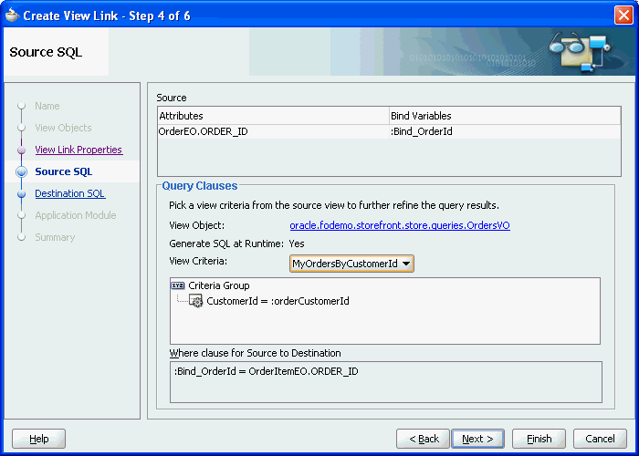 Create View Link wizard with view criteria