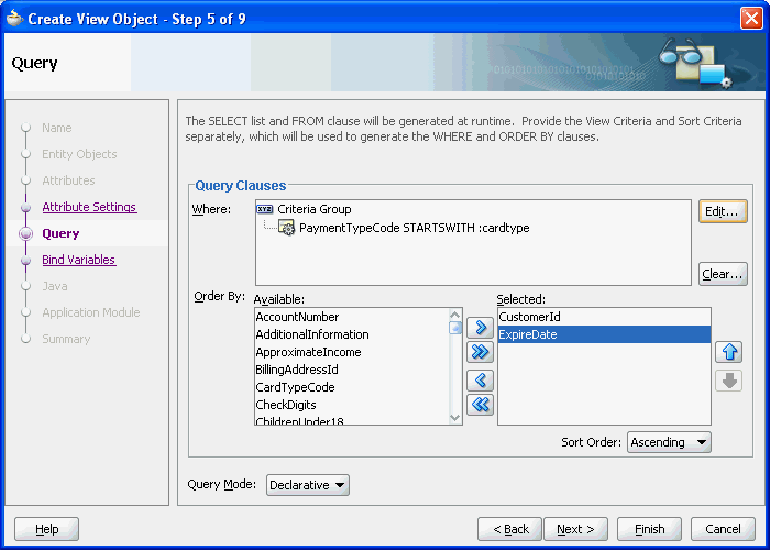 Image of step 5 of Create View Object wizard in SI mode