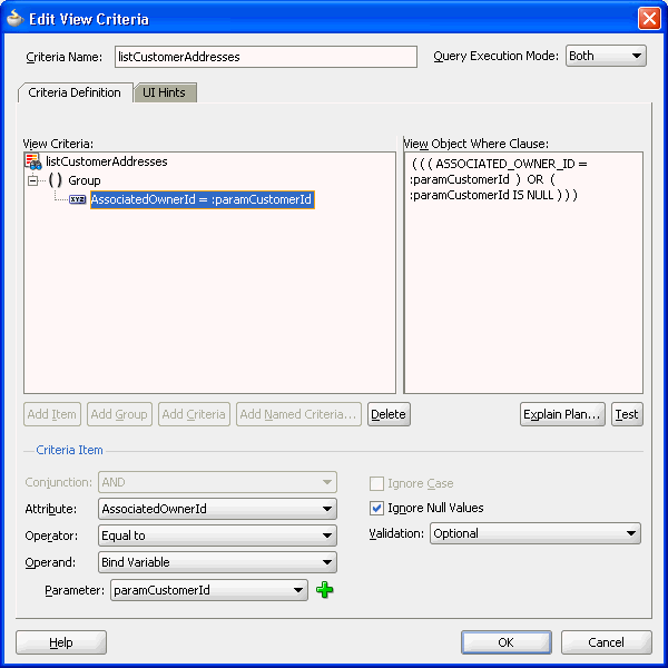 view criteria editor