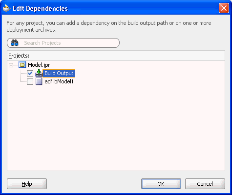 Edit Dependencies dialog Model dependent project