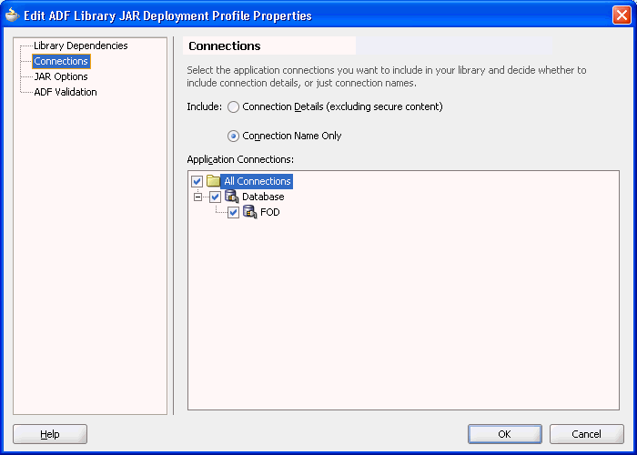 ADF Deployment Profile Connections tab.