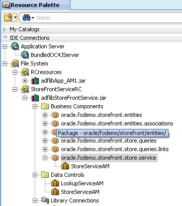 Resource Palette for ADF Library and tool tip.