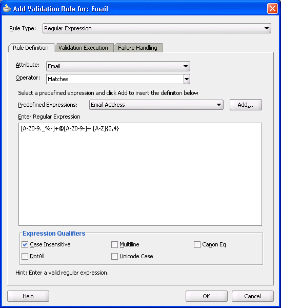 Image of regular expression validator matching email address