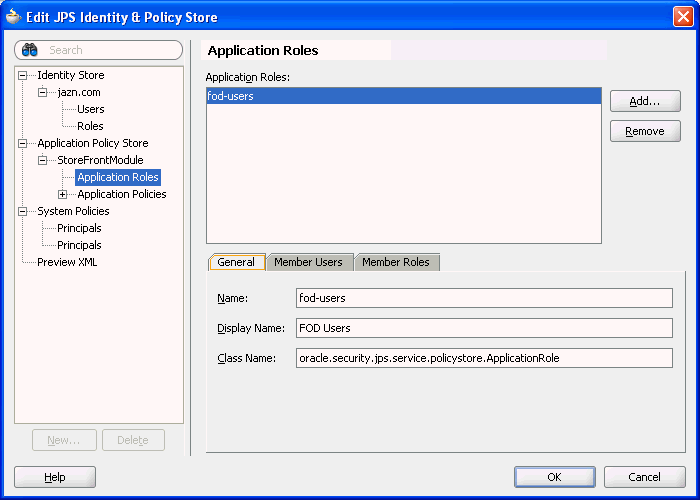 Application role definition in jazn-data.xml property editor