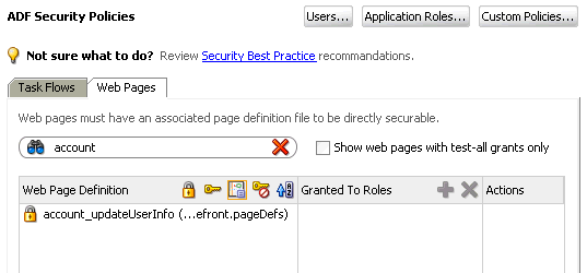 Hiding pages with grants in ADF policy editor