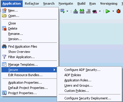 ADF Security wizard in Tools menu