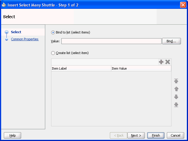 Insert SelectManyShuttle dialog for binding select items.