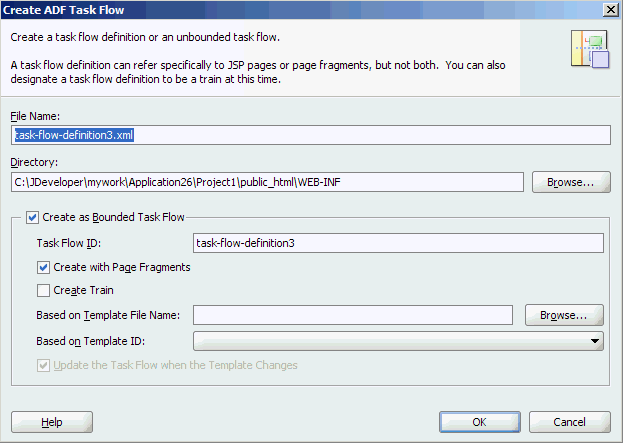 Create ADF Task Flow dialog.