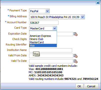 FOD payment details with LOV choice list