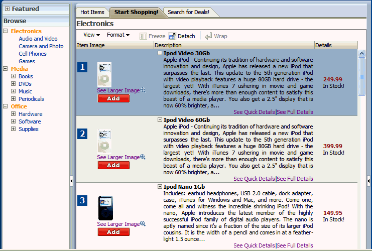 FOD product categories view