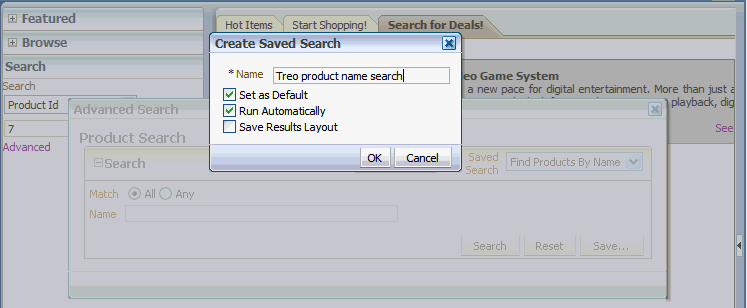 FOD saved searches dialog