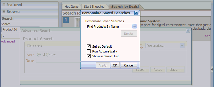 FOD personalize saved searches dialog