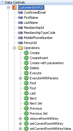Navigation operations in the Data Control Palette